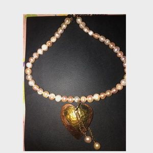 Hand-Hammered Hearts and Pearls Necklace